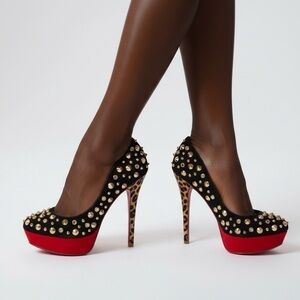 Elegant Black and Red Studded Heels